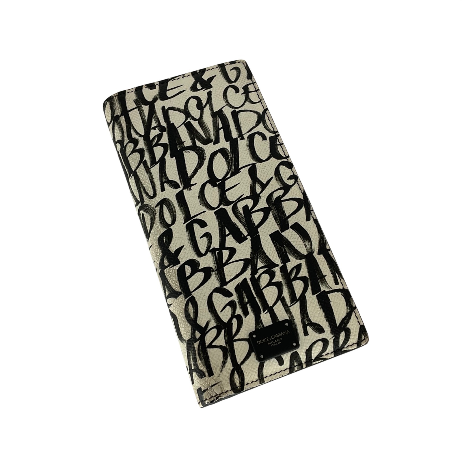 Dolce & Gabbana Graffiti Print Dauphine Leather Long Wallet White Black Box